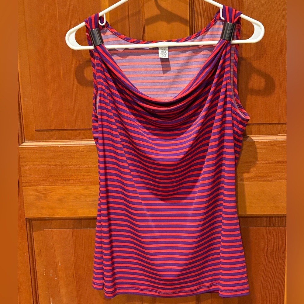 Kenneth Cole Striped Cowl Neck Sleeveless Top